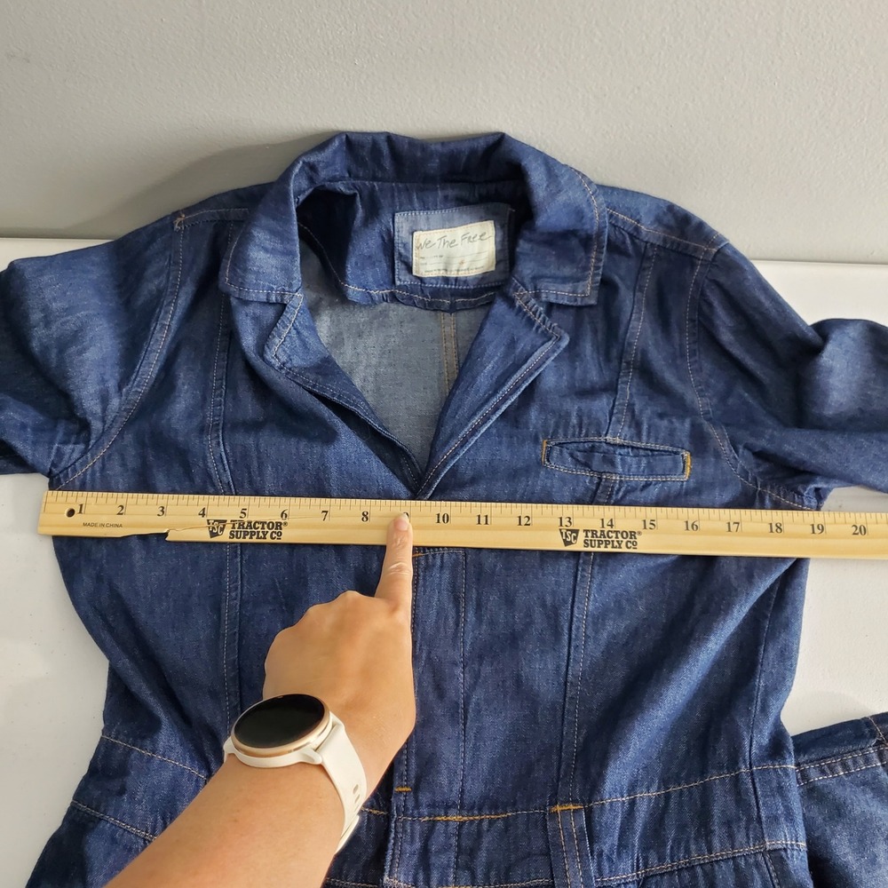 We The Free Free People Franklin Blue Denim Wide Leg Jumpsuit Long Sleeve Small - Picture 7 of 16